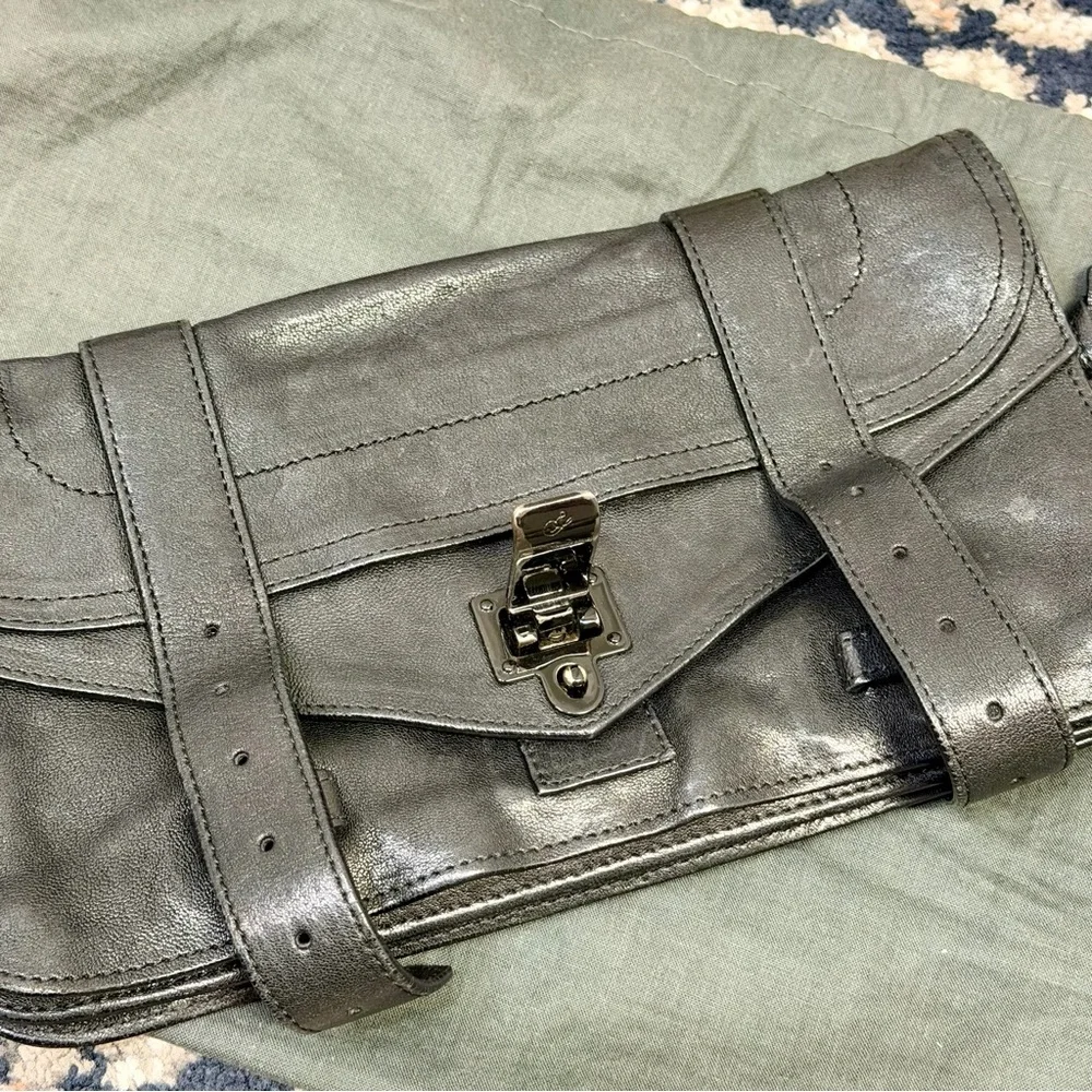 Proenza Schouler PS1 Lamb Leather Moto Clutch in Black